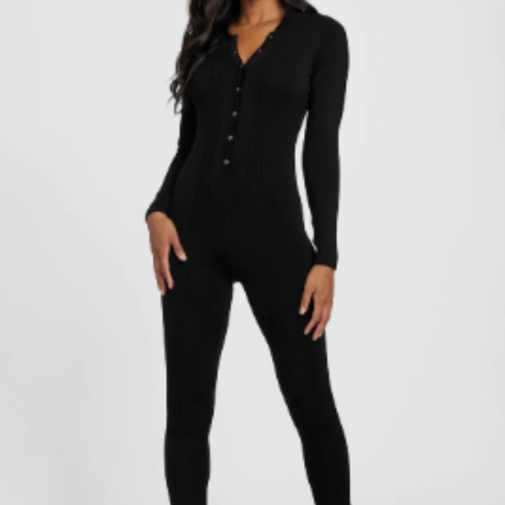 Guess Daria Sweater Jumpsuit Jet Black Size Small
